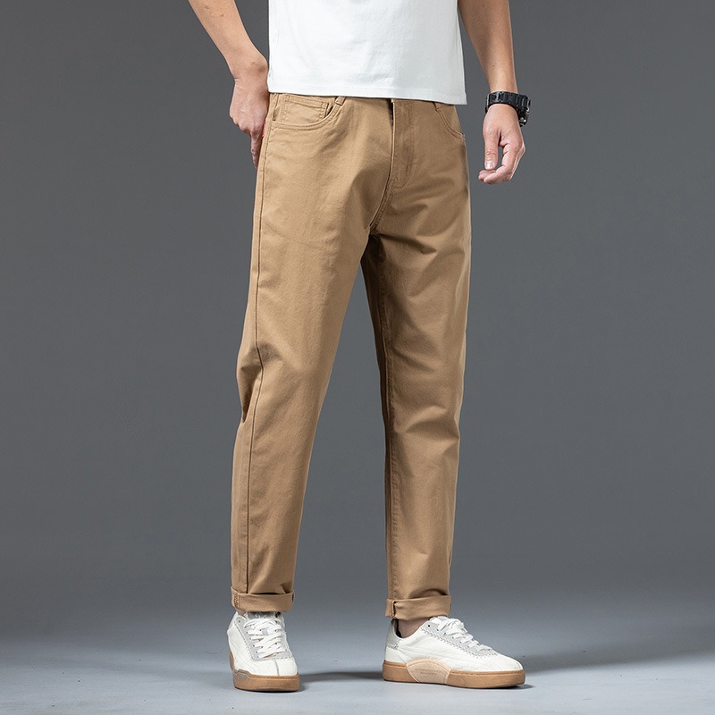 Pantalon en coton pour hommes, grande taille 48 46 44 42, élastique, vin, rouge, bleu, noir, pantalon décontracté, ample, extensible, chinois, droit, vêtements masculins