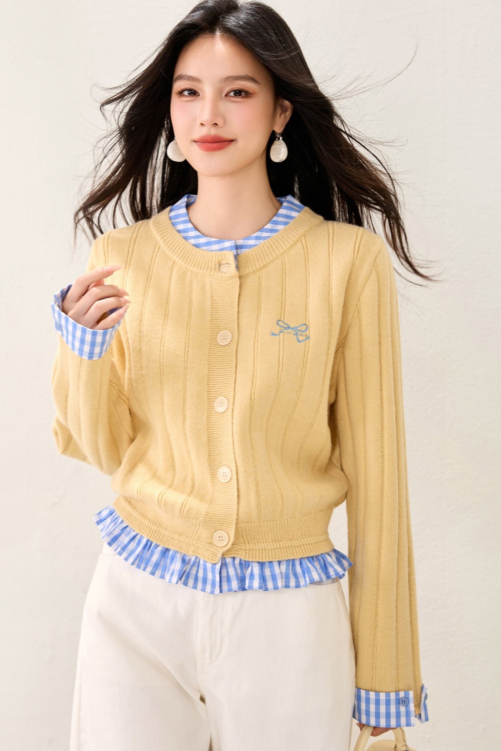 Faux Cardigan deux pièces pour femmes, mode coréenne, Coquette douce, nœud esthétique, pull torsadé, manches longues, hauts tricotés, nouveau, 2025