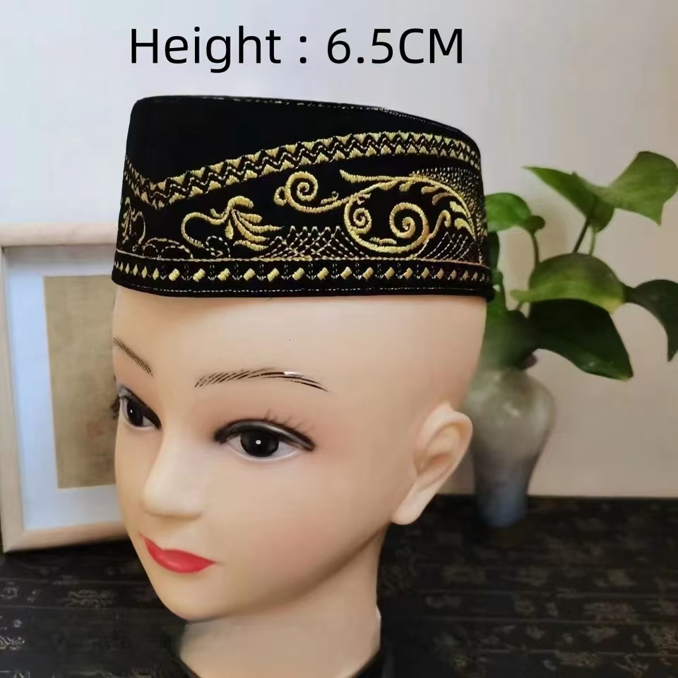 Casquettes de bateau malaisiennes pour hommes, chapeau brodé noir et rouge, velours doux au toucher, vêtements de sauna de dinde, hijab élégant, Eid Prayer, Lslam