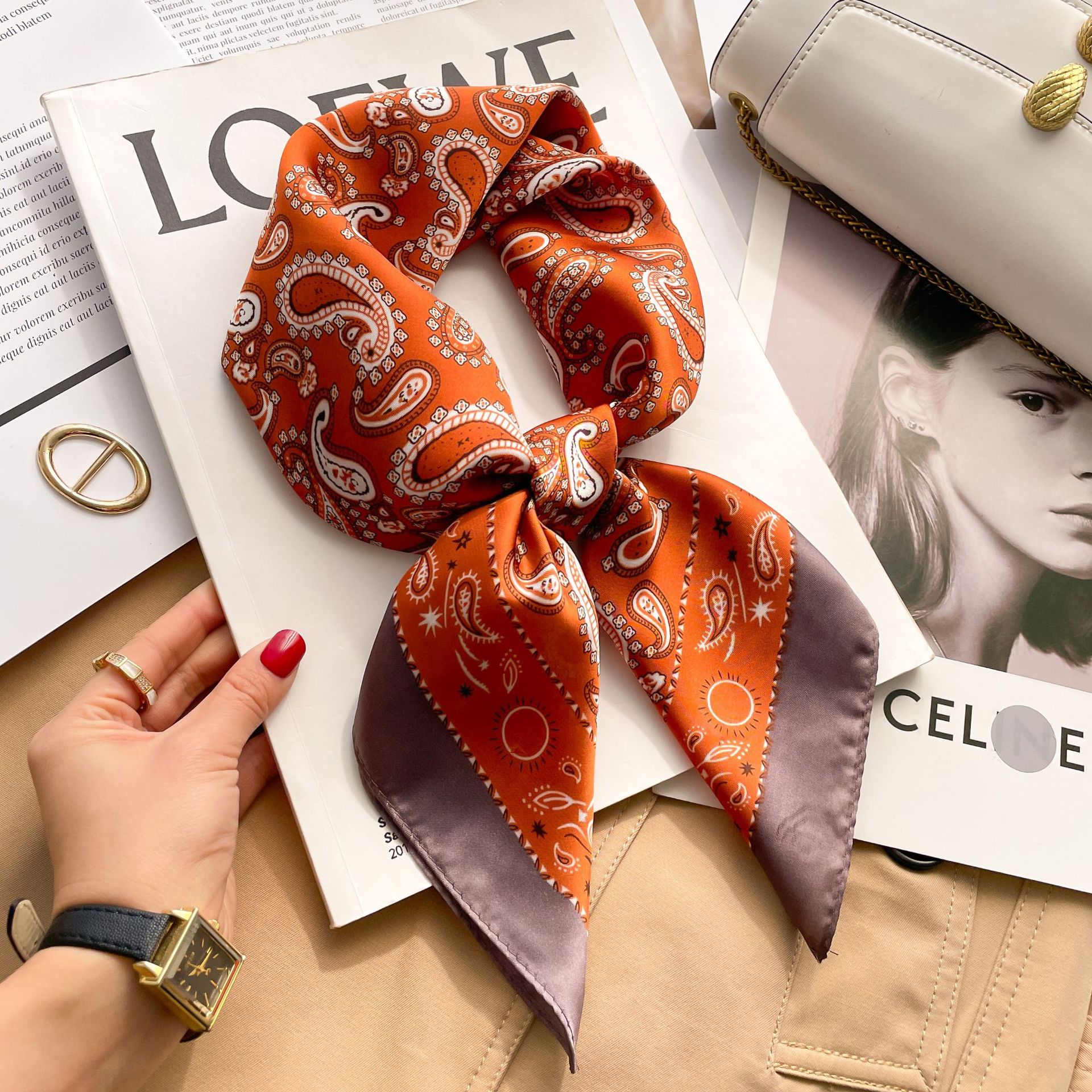 70cm cheveux impression soie cool sentiment écharpe pour femmes mode cravate sac à main Foulard poignet Foulard châle enveloppes Hajib dame