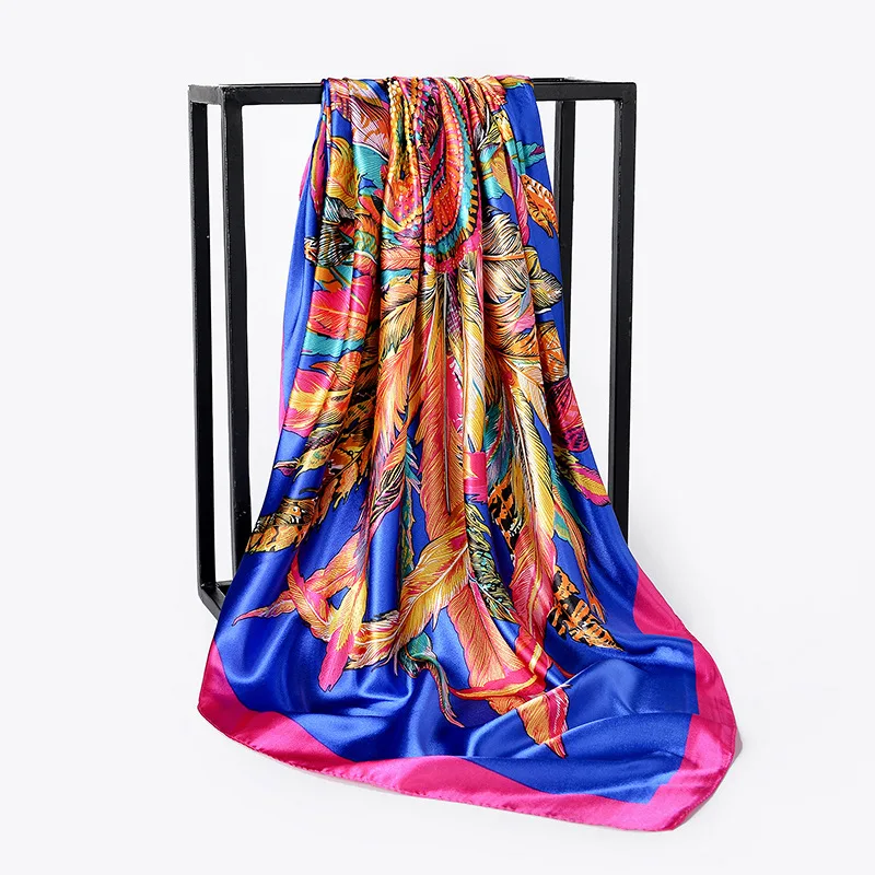 Châles carrés pour femmes 90cm, écharpe hijab pour cheveux, foulard imprimé à la mode, sac en satin pour dames