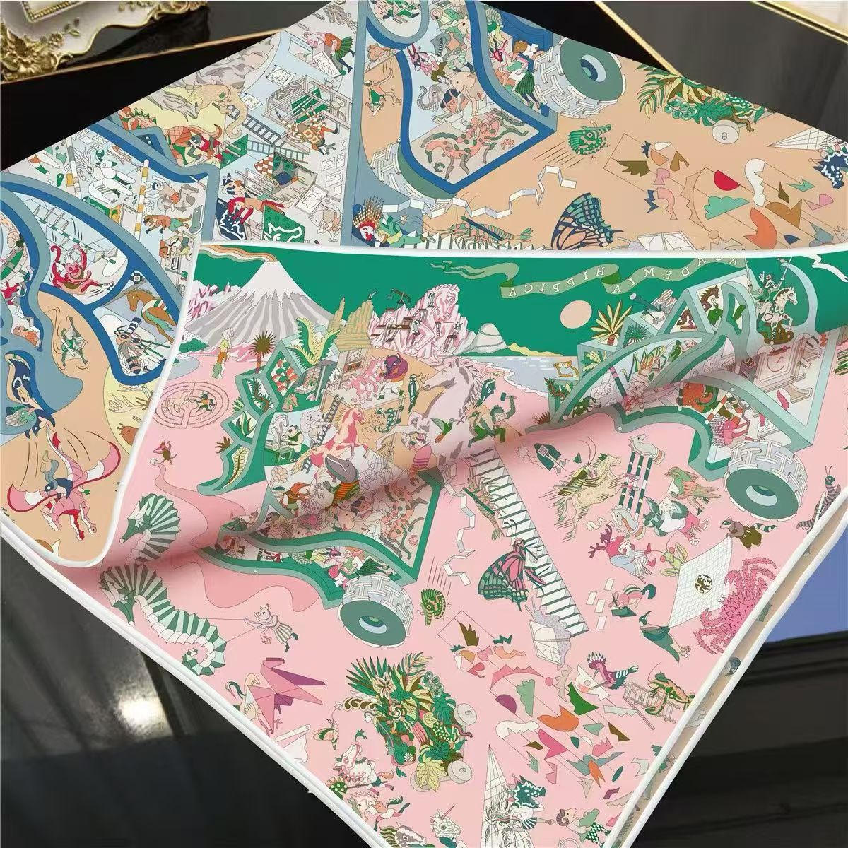 Écharpe en soie imprimée Double face faite à la main, avec bord roulant élégant, motif d'heure, écharpe de haute qualité, nouvelle collection automne