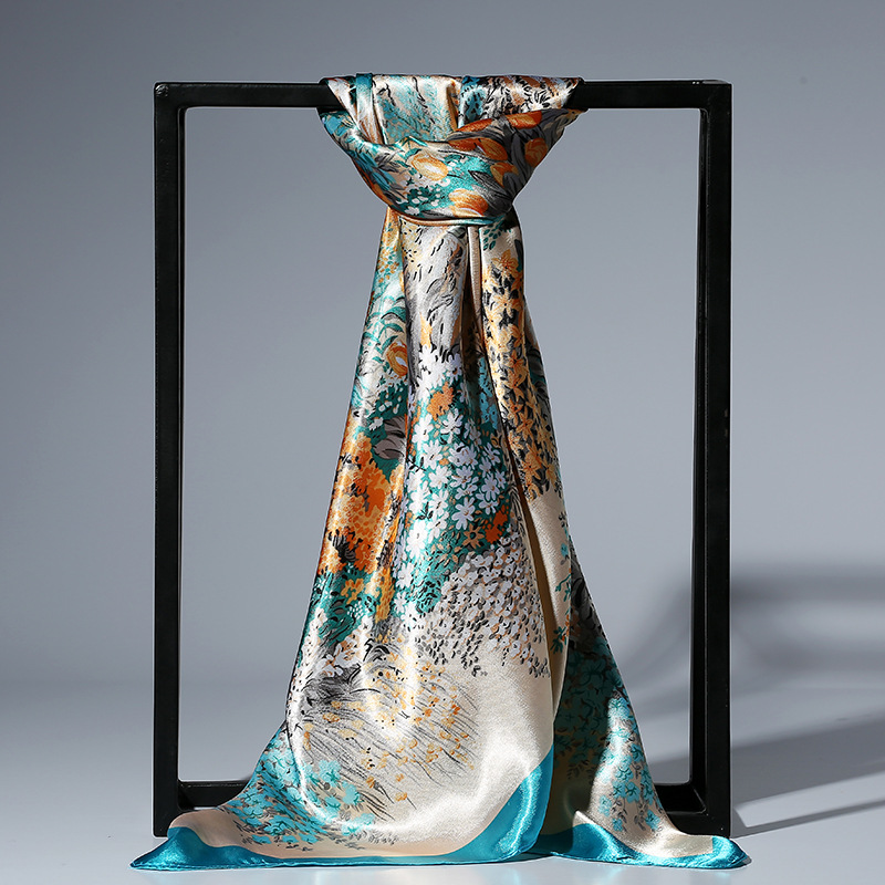 Foulard en Satin de soie pour femmes, 90cm, à la mode, bandeau imprimé Floral, Hijab, châles carrés pour le cou