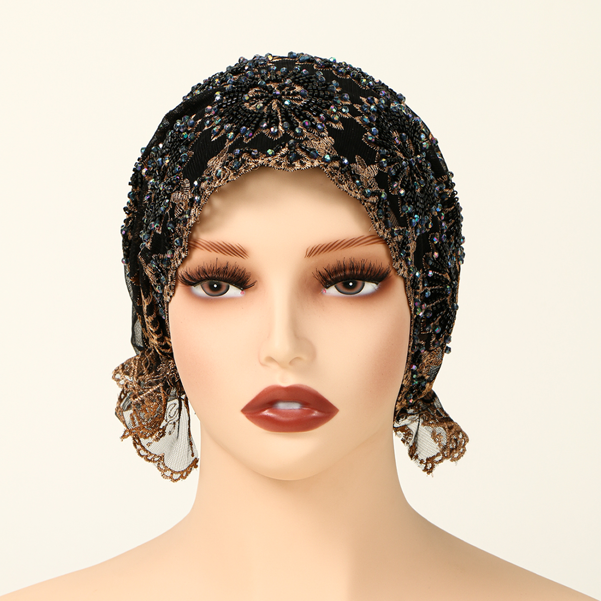 Casquette intérieure en dentelle de perles musulmanes de luxe, couvre-chef islamique élastique pour femmes, casquette de prière élégante, couvre-tête décoratif