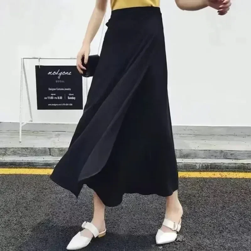 TOKITIND-Jupe ronde en mousseline de soie pour femme, décontractée, taille haute, à volants, jambes larges, adt