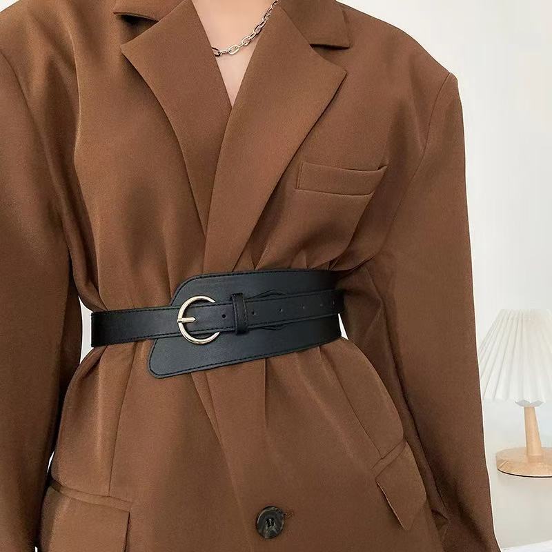 Couverture de taille pour femmes, nouveau manteau décoratif d'été, costume, ceinture large noire, mode rétro, ceinture de chemise polyvalente