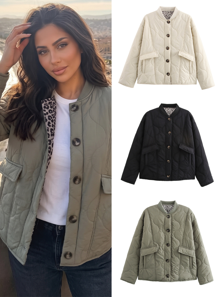 HH Manteau d'automne matelassé élégant pour femme, uni, à manches longues, simple boutonnage, vêtement d'extérieur décontracté, tenue de maternité
