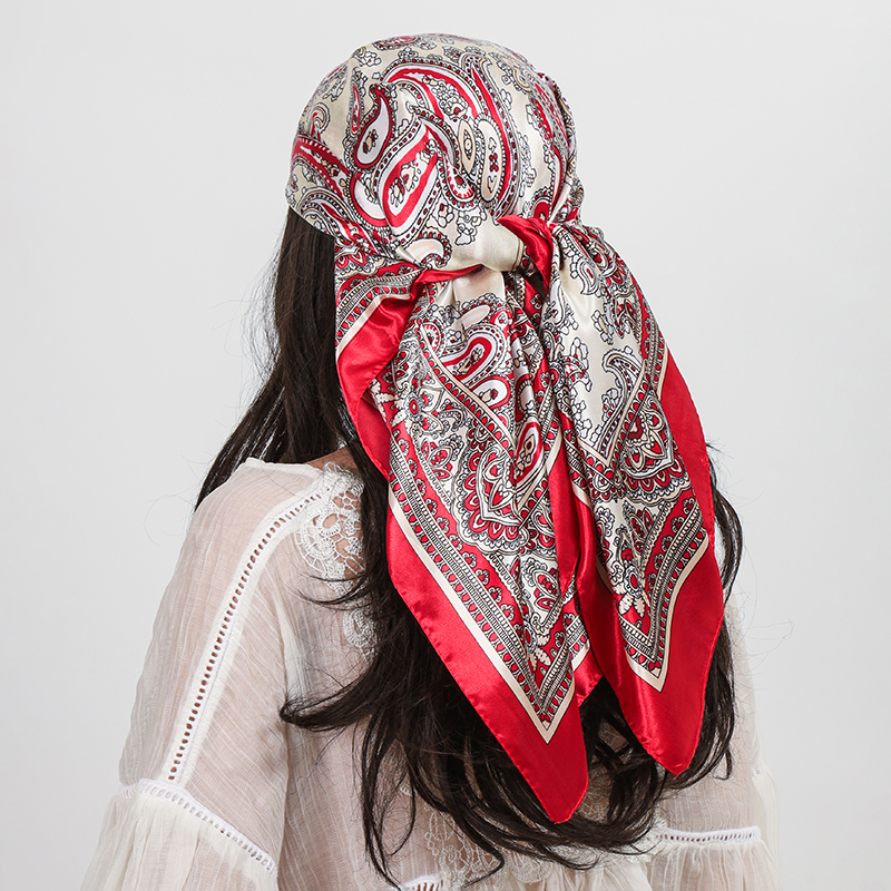 Foulard carré en Satin pour femmes, Hijab Paisley imprimé noix de cajou, foulard en soie, châle, bandeau, accessoires pour cheveux, Bandana 90x90cm