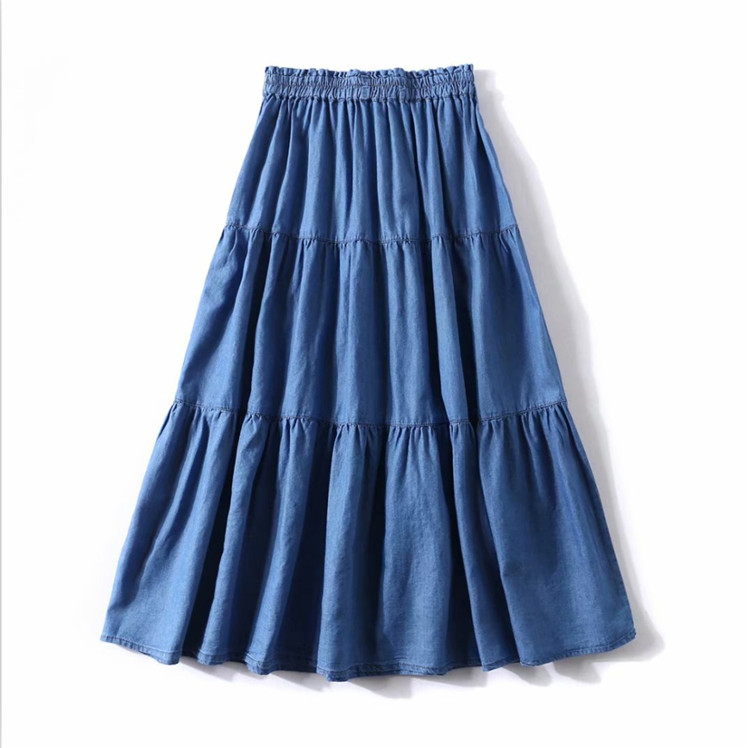 Jupe longue taille haute à volants en denim pour femmes, vêtements vintage, décontractés, en coton, éducatifs, automne 2025