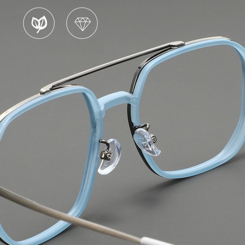Lunettes de pilote unisexe style steampunk en métal, monture carrée polygonale, anti-lumière bleue, pour ordinateur, verres transparents, double pont