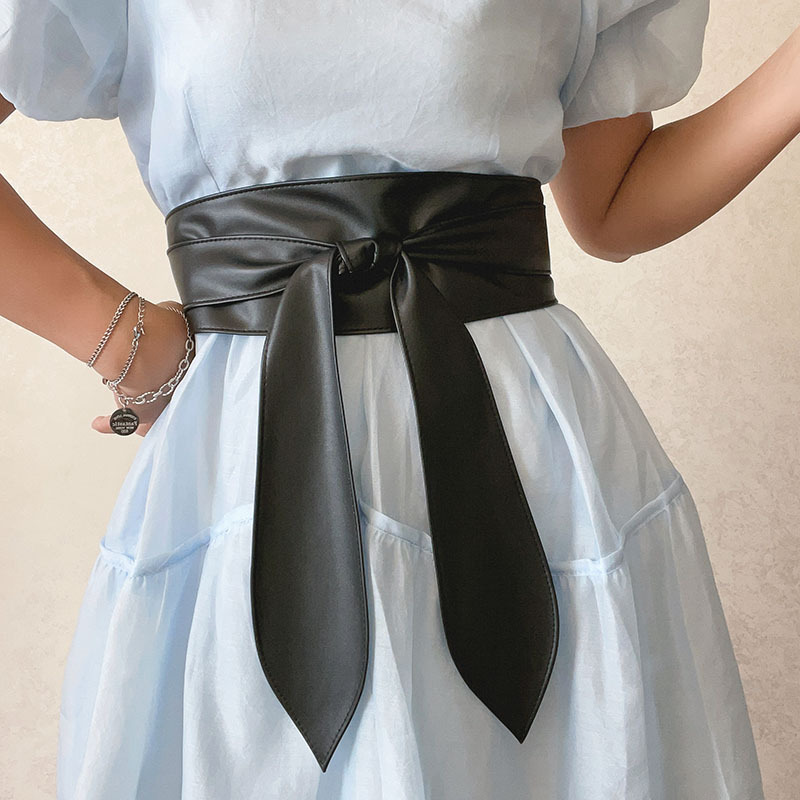 Ceinture en cuir PU noir pour femmes, large ceinture pour manteau, robe, ceintures décoratives, sans trous, à la mode