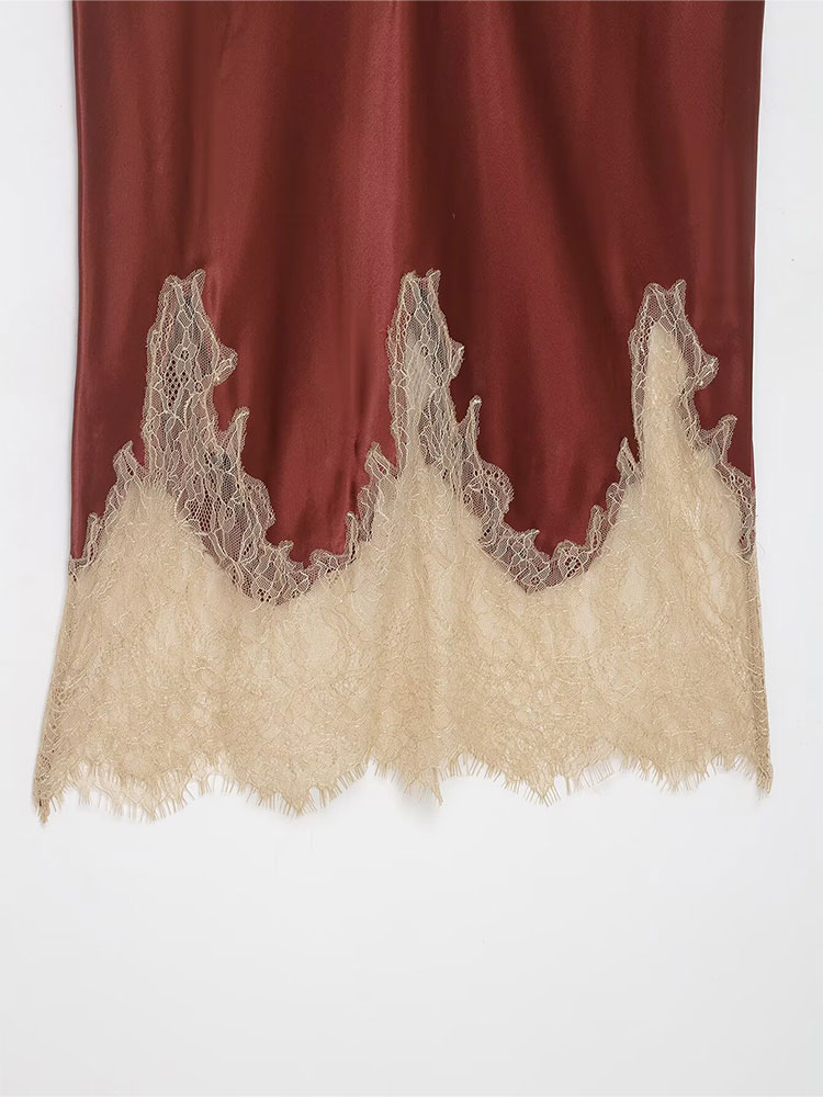 Jupe mi-longue en dentelle patchwork pour femme HH, jupe en satin à taille haute et slim, tendance estivale, jupe élégante pour soirée chic ﻿ Femme
