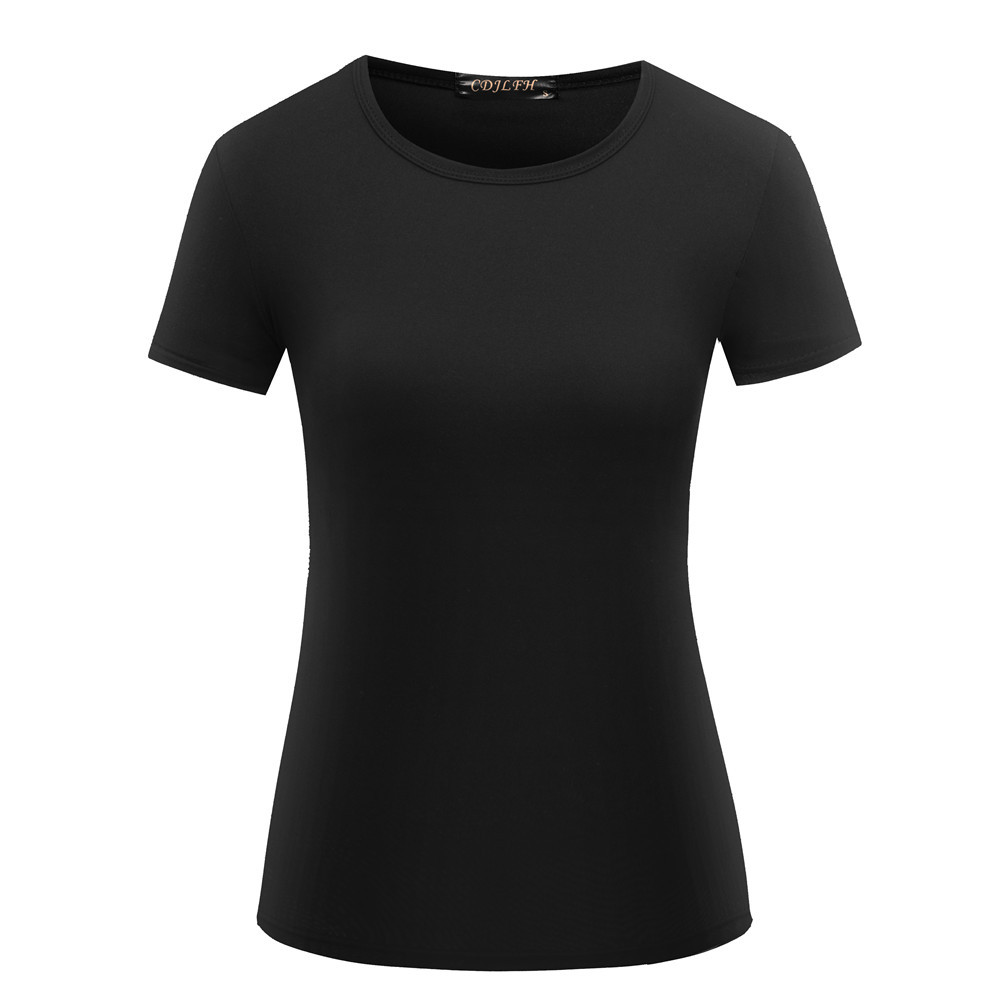 Femmes manches courtes T-shirt chemise à bascule col rond chemise noir blanc dessus de couleur unie Homewear T-shirt