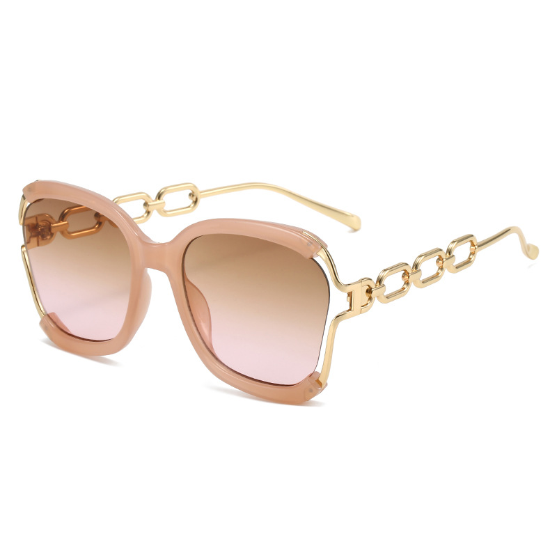 Lunettes de soleil carrées de luxe pour femmes, UV400, marque rétro, chaîne, monture métallique, lunettes de soleil d'été pour femmes