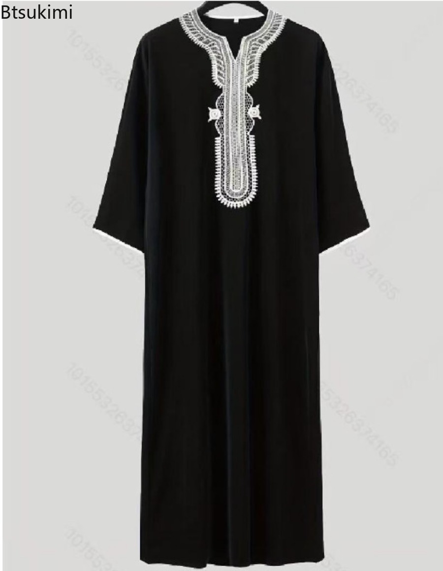 Kaftan Eid 2026, mode musulmane, abaya pour hommes, manches courtes, broderie, robe décontractée ample et respirante, robe caftan arabe islamique de Dubaï