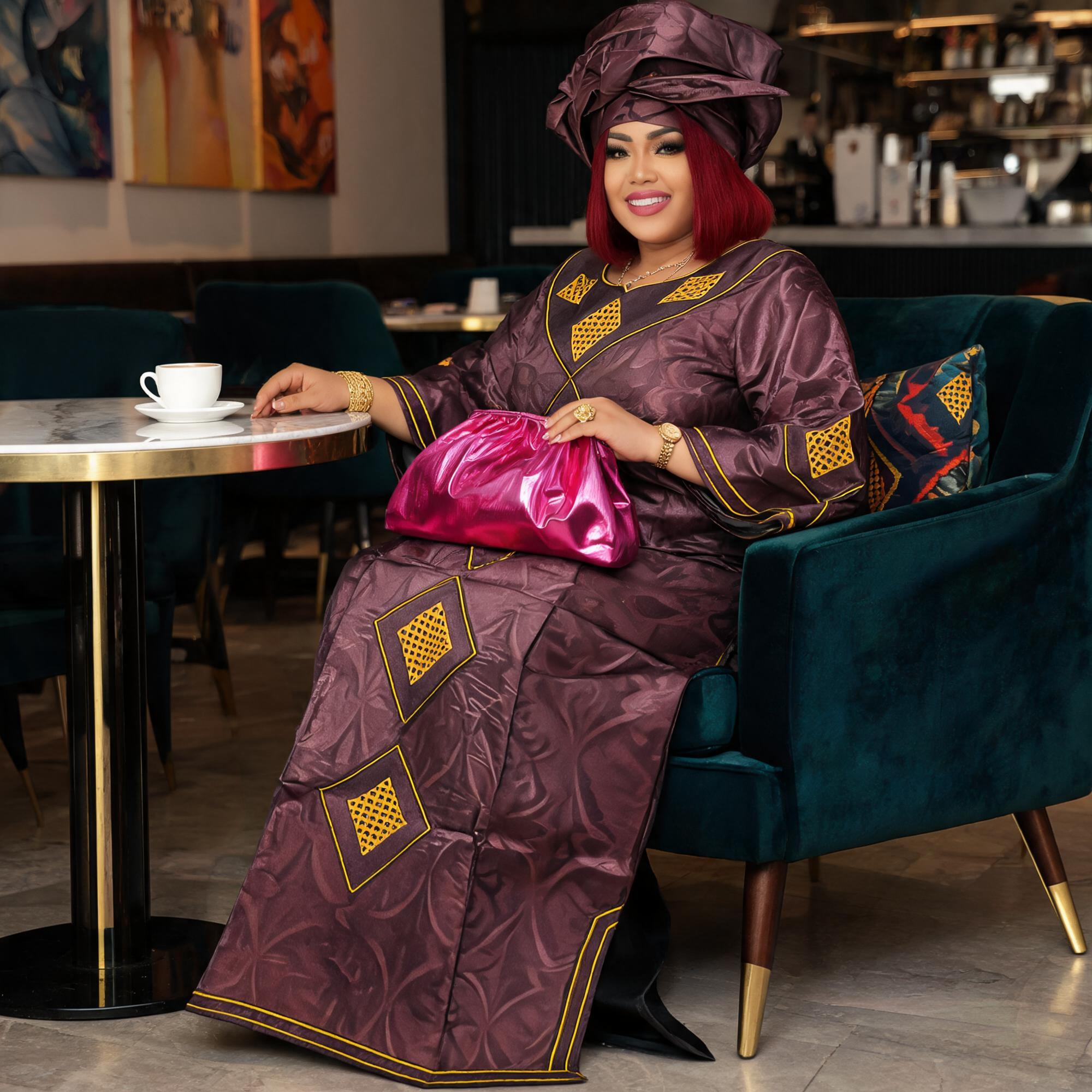 Robes africaines pour femmes, grandes tailles, en tissu Bazin Riche, avec broderies, robe longue et écharpe.