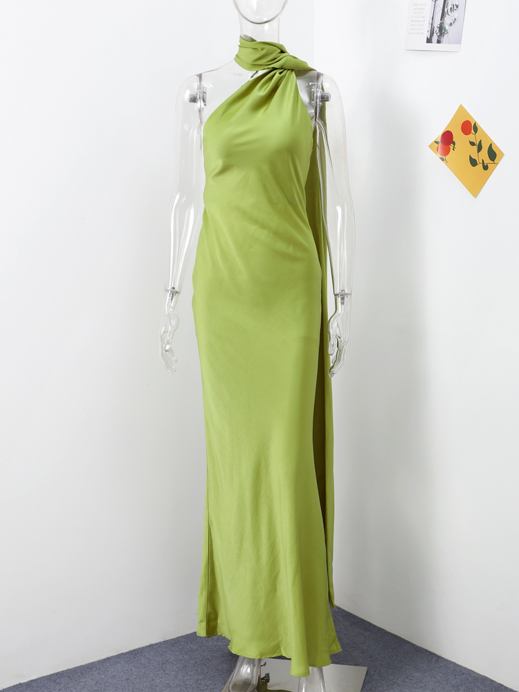 Robe élégante à col licou pour femmes, couleur unie, épaules dénudées, sans manches, dos nu, Slim, Maxi, Robes de soirée, été, automne, 2025