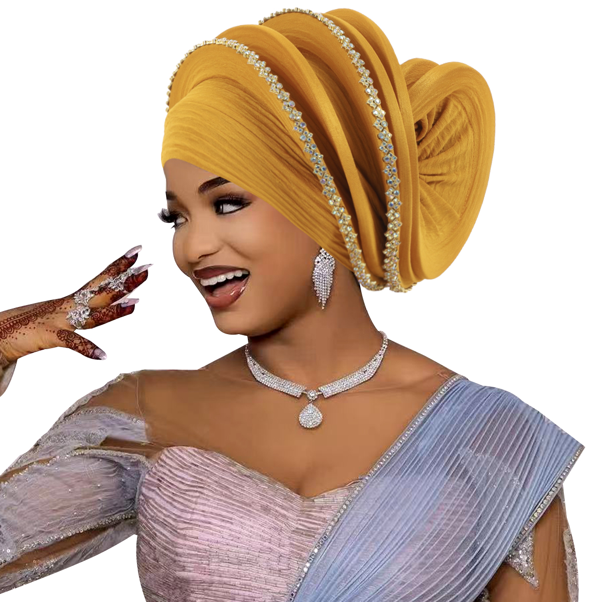 Turbans spirale de luxe en diamants pour femmes, foulards africains, bonnets turban pour femmes, coiffes nigérianes, Gele pour mariage et fête