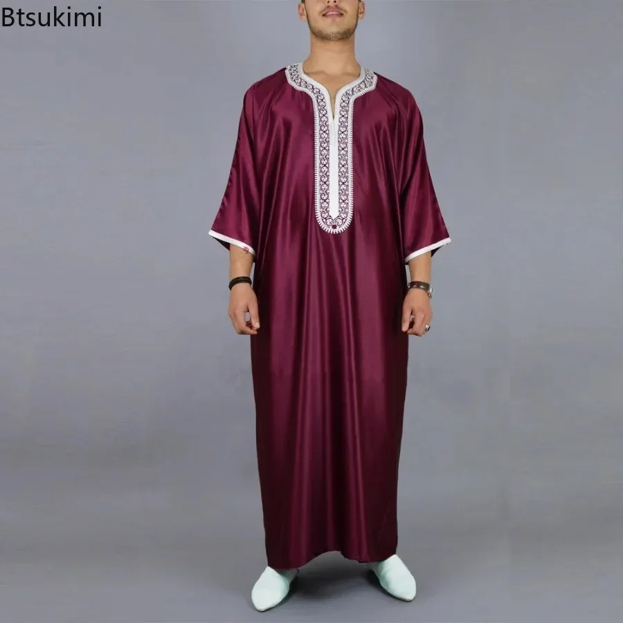 Nouveau 2026 hommes arabe musulman mode vêtements islamiques hommes brodé Jubba Thobes Homme caftan marocain Eid prière longue Robe Robe