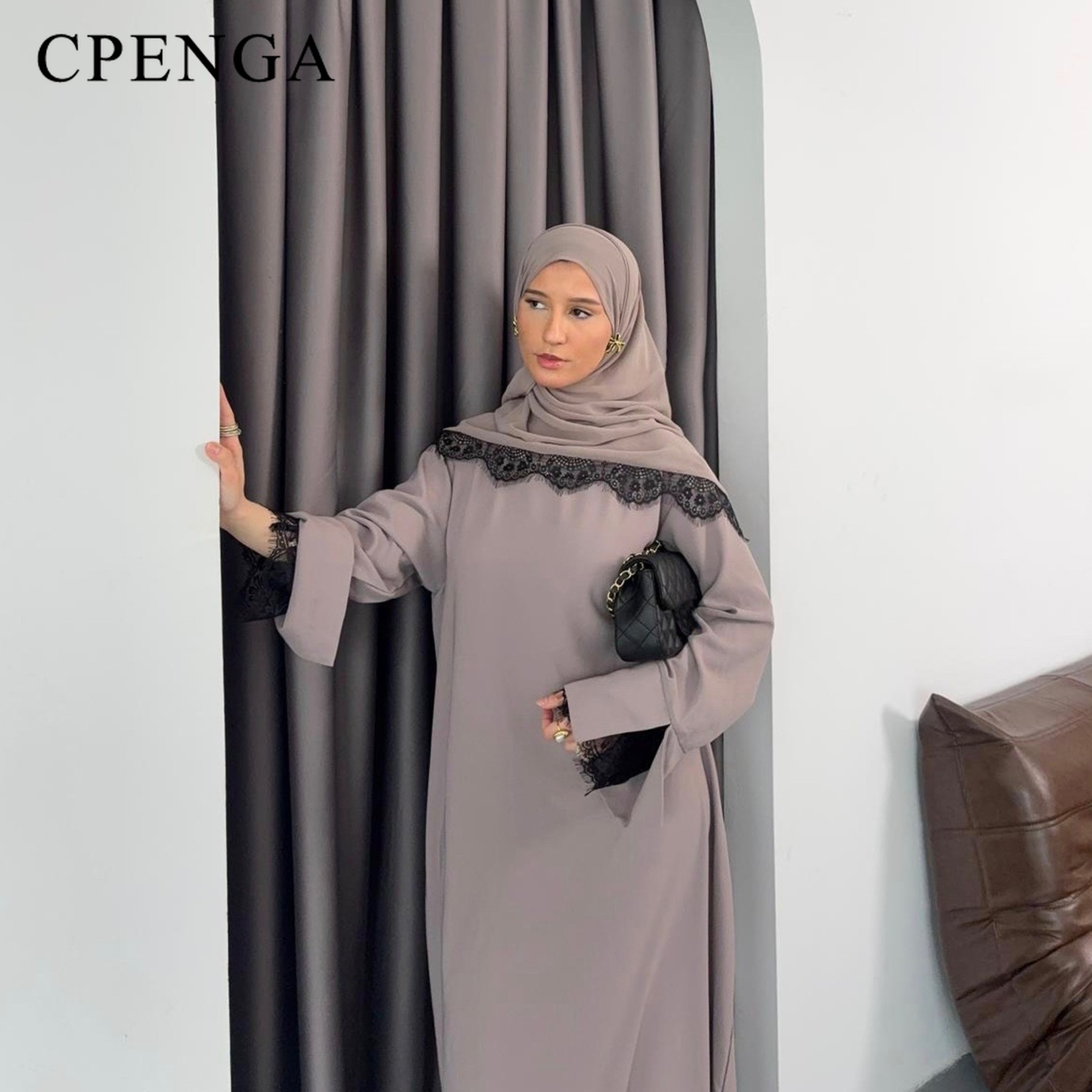 Abaya de luxe en dentelle deux pièces pour femmes musulmanes, robe élégante et modeste de style arabe, tenue de fête pour le Ramadan, l'Aïd, l'Islam, robe turque