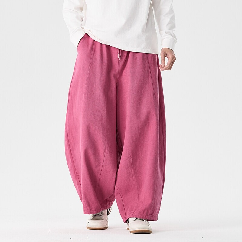 Pantalon à jambes larges pour hommes, confortable à porter, décontracté, sarun japonais, lanterne, cordon de serrage, pantalon de survêtement, grande taille