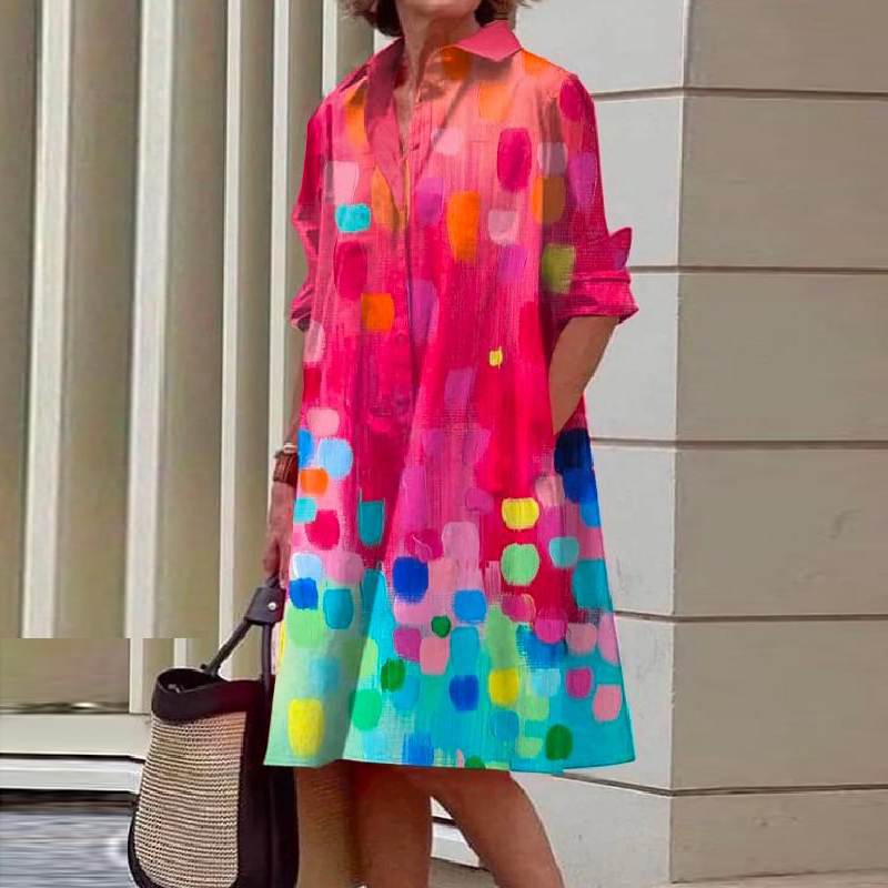 Robe chemise mi-longue à manches longues pour femmes, robe de soirée élégante, imprimé abstrait, mode automne