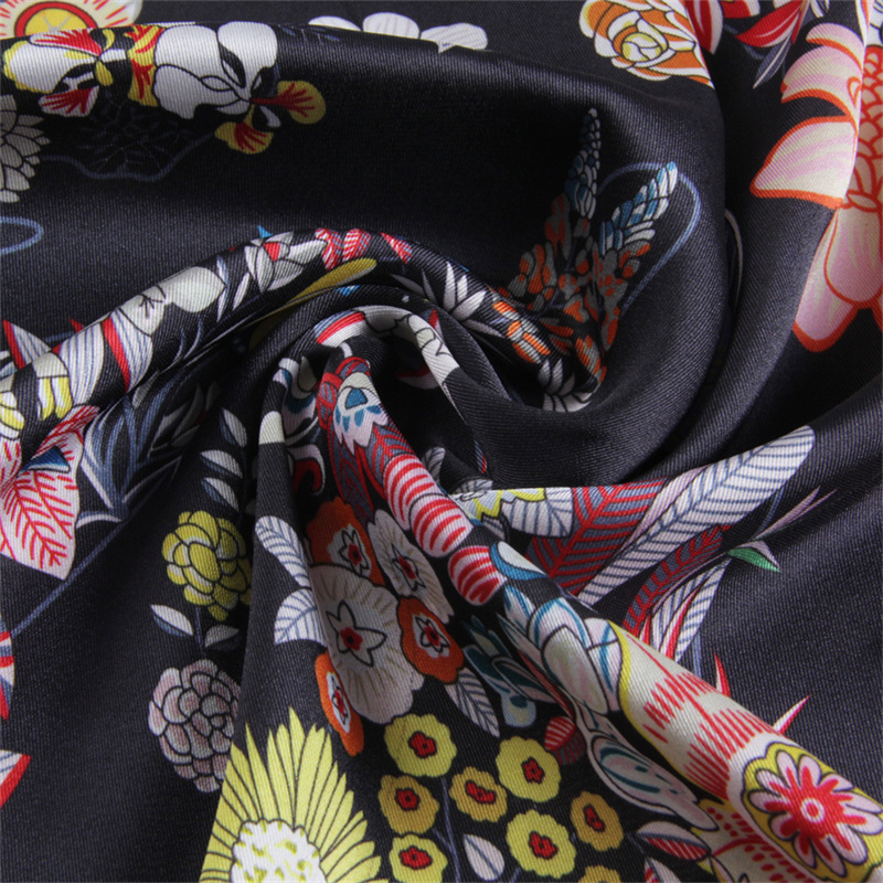 Foulard en soie sergé châle marque de luxe fleurs plantes imprimer Foulard carré femmes Hijabs Bandana Foulard foulard foulards de tête 90 cm