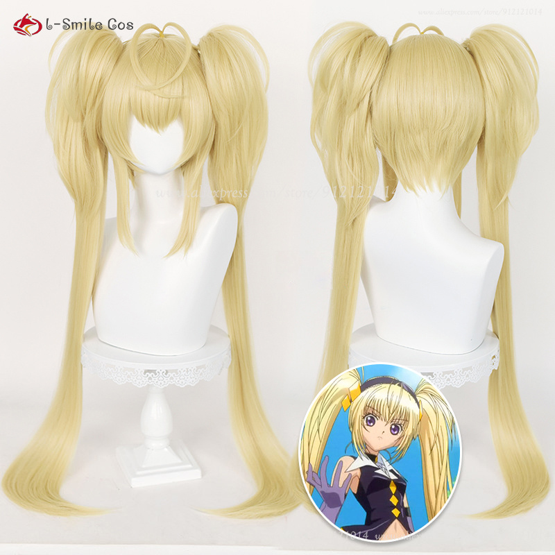 Perruque de Cosplay synthétique jaune doré de 90cm de Long, perruque de fête d'halloween + bonnet de perruque, Anime Tsukiyomi Utau
