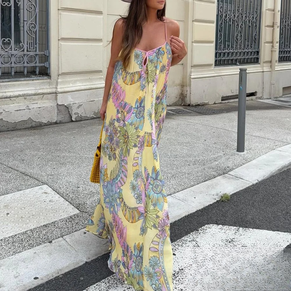 KONDALA Sexy imprimé fleuri en mousseline de soie imprimé robe ample femmes Cami robe de plage ample mode 2025 été dos nu robe féminine