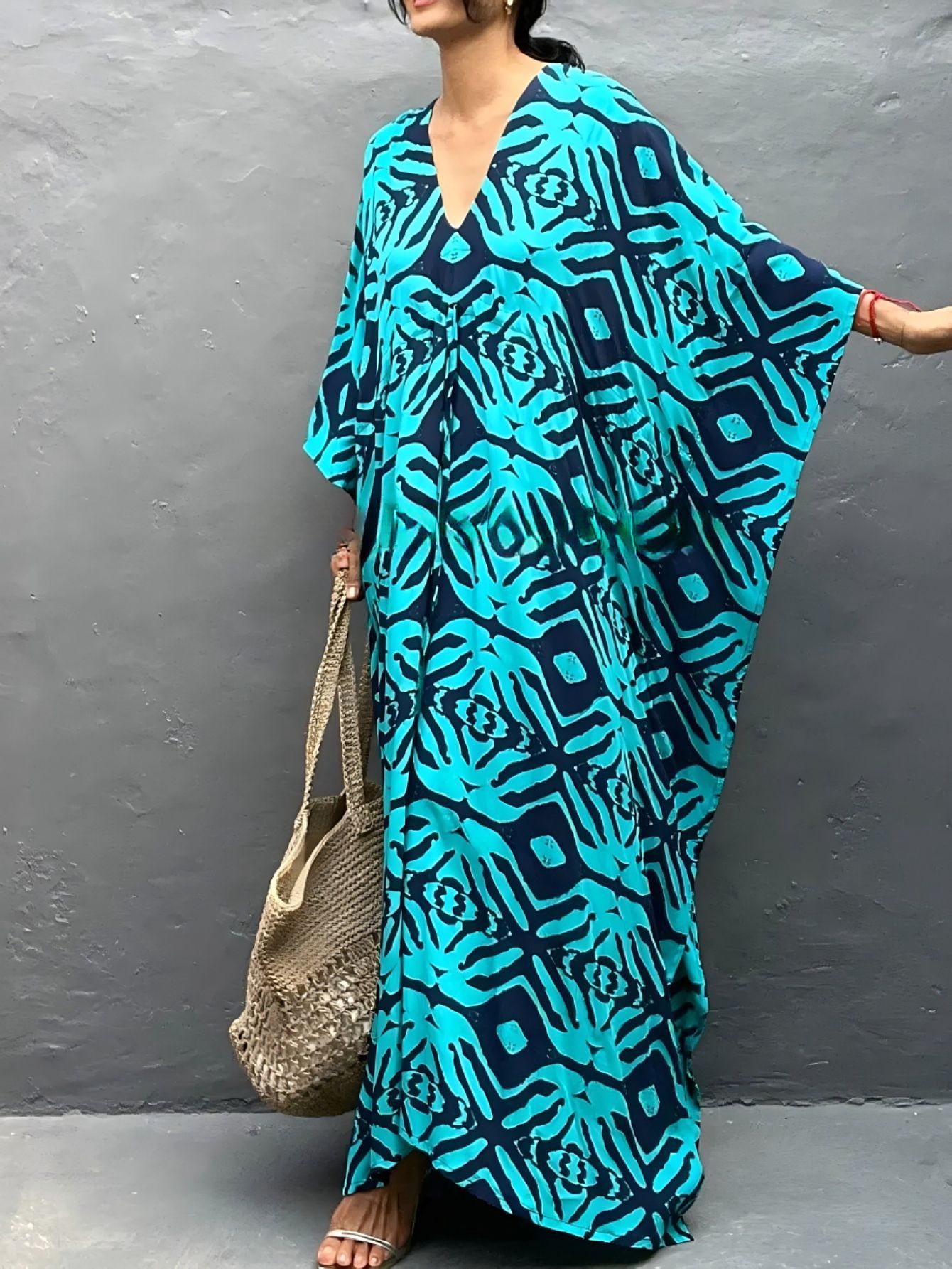Robe caftan grande taille pour maillots de bain femmes maillot de bain couvrir Robe de plage Robe de plage avec imprimé