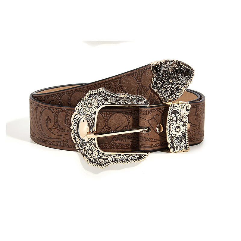 Ceinture à boucle sculptée florale pour femme, ceinture rétro unie gaufrée, ceinture de style western pour jeans