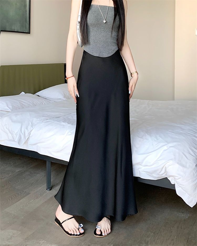 Jupes élégantes en satin de soie pour femmes, taille haute, coupe trapèze, couleur unie, lisses, pour le bureau, collection Printemps-Été 2026