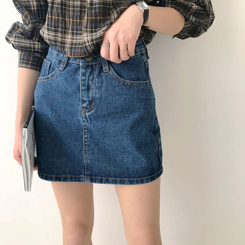 Jupes en denim pour femmes, coupe droite, taille haute, décontractée, sexy, slim, mini, adorable, vintage, étudiantes, Ulzzang, chic, streetwear, nouvelle collection