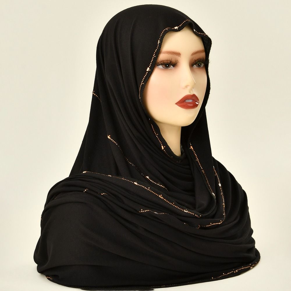 Nouveau Hijab Respirant en Strass, Foulard Doux Scintillant à Bords Brillants, Bandeau Turban Couleur Unie pour Femme