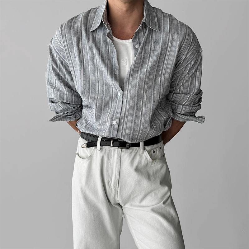 Chemises rayées Bergame à manches longues pour hommes, Streetwear d'affaires, Vêtements populaires coréens, observateur, Luxe, Loisirs, Solide, Document
