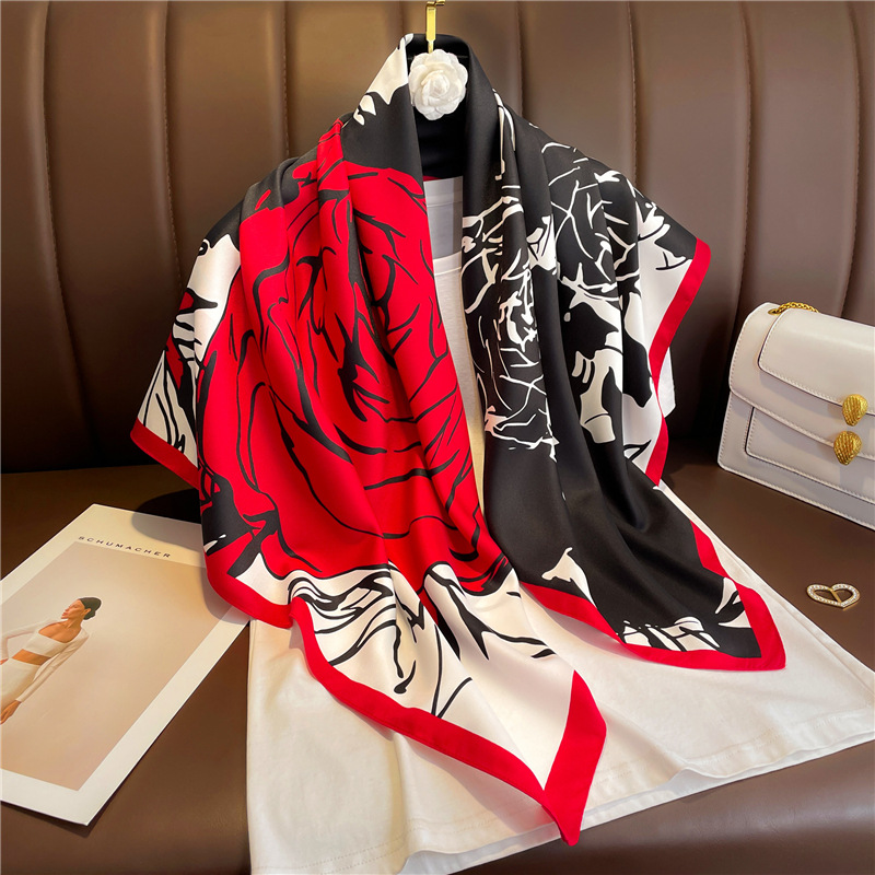 Foulard en soie 90x90cm pour femme, accessoires de mode quatre saisons, hijab, bandana, foulard pour cheveux 90*90