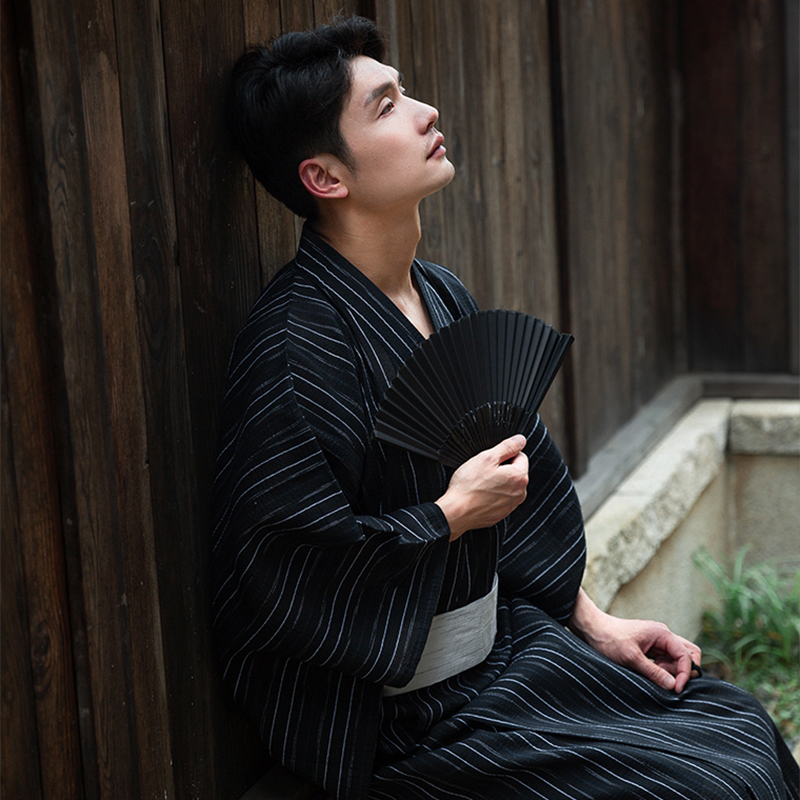 Costume traditionnel japonais Kimono samouraï Yukata, Robes longues d'été pour hommes avec ceinture, ensemble pyjama en coton, vêtements de nuit pour hommes