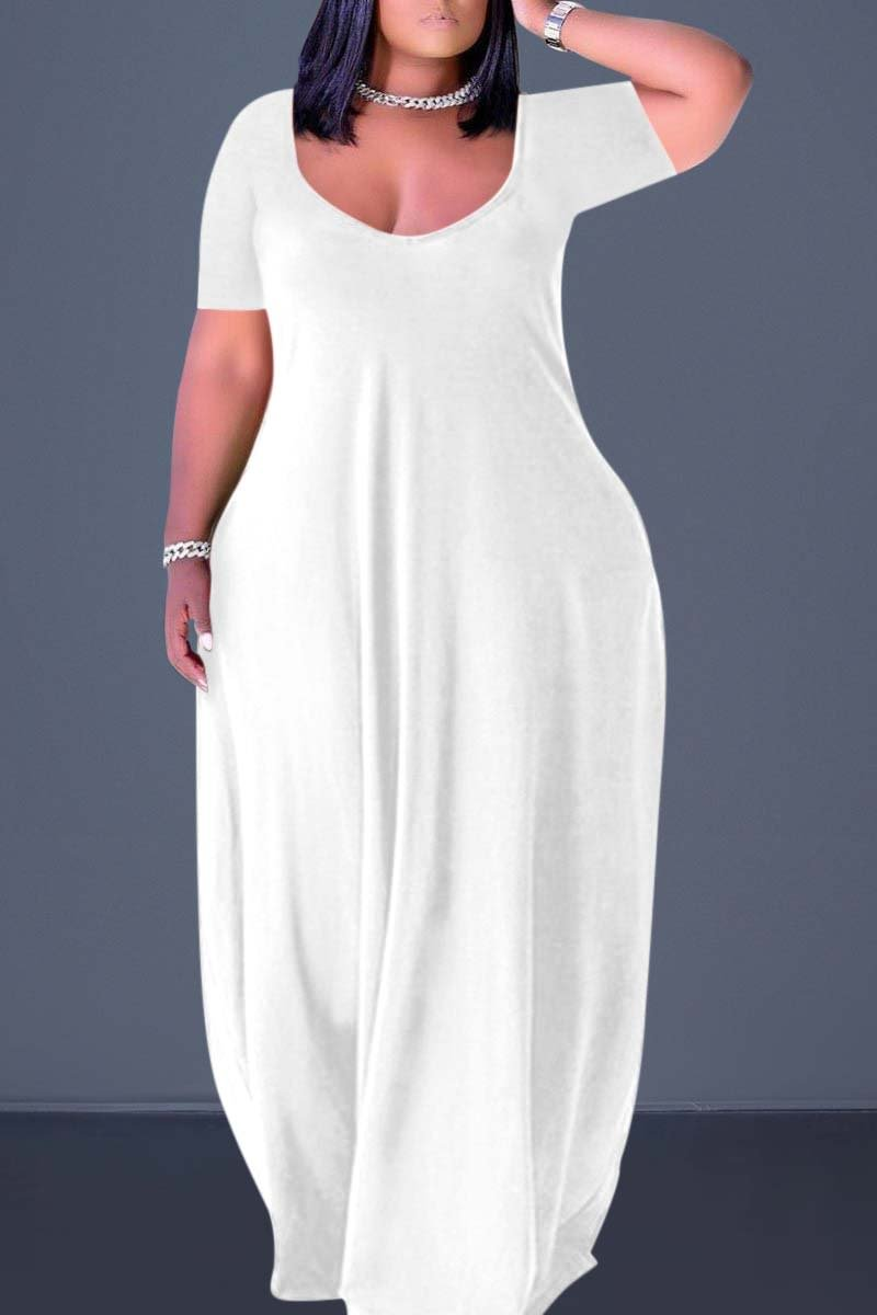 Grande taille femmes robe de base col rond manches courtes décontracté ample multicolore Simple robe longue pour les femmes été 2025 nouvelle mode