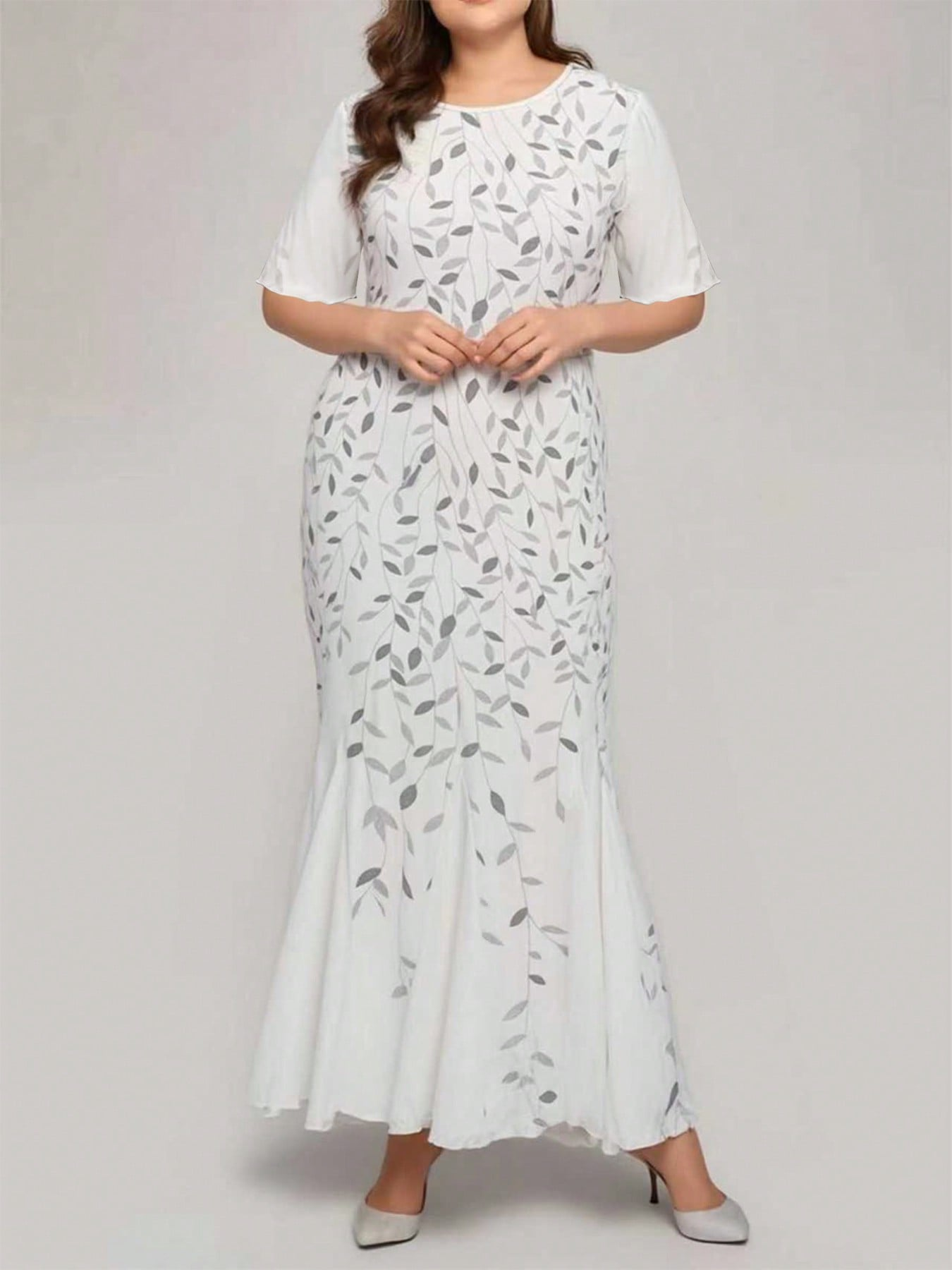 Robe de soirée sirène grande taille pour femme, manches mi-longues, col rond, longue robe de cérémonie, pour invitée de mariage, mère de la mariée