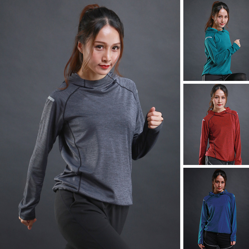 Veste à capuche pour femmes, T-shirts à manches longues, vêtements d'entraînement de course, t-shirt de sport respirant à séchage rapide pour femmes
