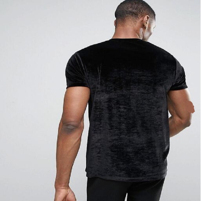 T-shirt à manches courtes en velours pour hommes, mode coréenne, rose, jaune, noir, streetwear, hip hop, vintage, velours, t-shirts