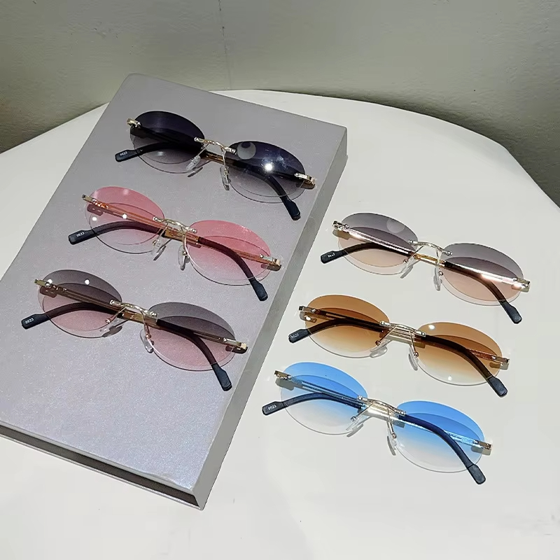 Lunettes de soleil ovales sans monture tendance, dégradées, pour hommes et femmes, design vintage, décontractées, mode, magnifiques lunettes de soleil