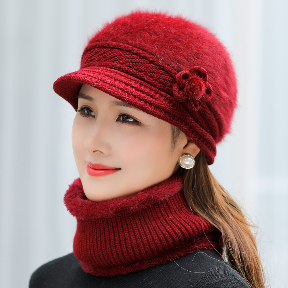 Offre spéciale femmes chapeau d'hiver garder au chaud casquette en peluche fourrure doublé chapeau et écharpe ensemble chaud