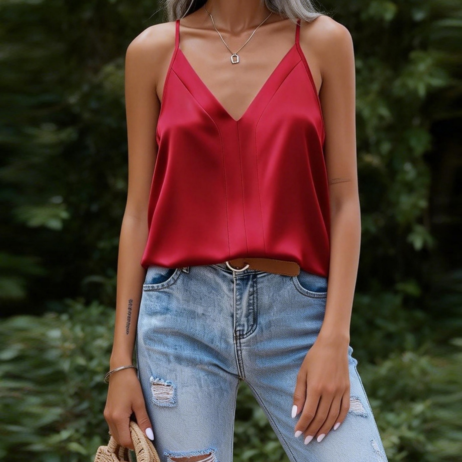 Lamuusaa – débardeurs d'été en satin pour femmes, élégants, couleur unie, col en V, bretelles spaghetti, sans manches, amples, style streetwear années 2000