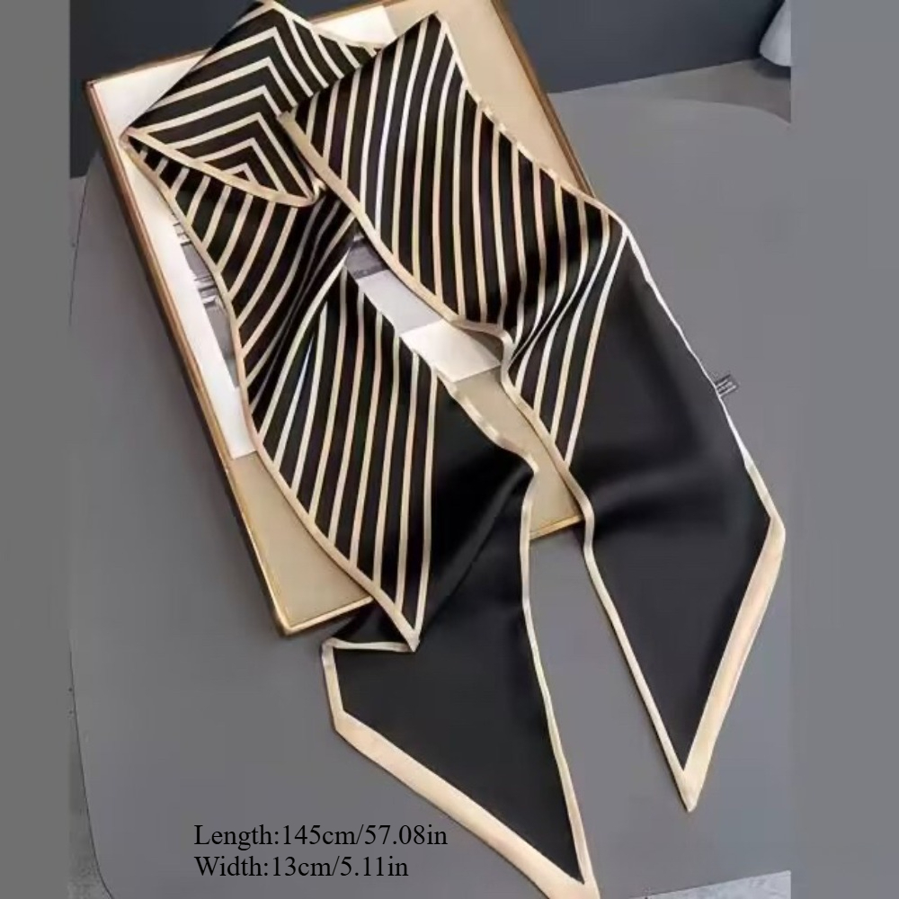 1 pièce de foulard en soie fin rayé double face de 145 cm, en satin, polyvalent et décoratif, pour femme, utilisable en plusieurs occasions.