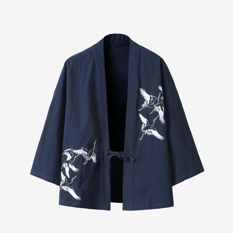 Veste Haori brodée de Style japonais pour hommes, en lin et coton mélangé, Robe Kimono, manteau ouvert sur le devant, vêtements d'extérieur amples