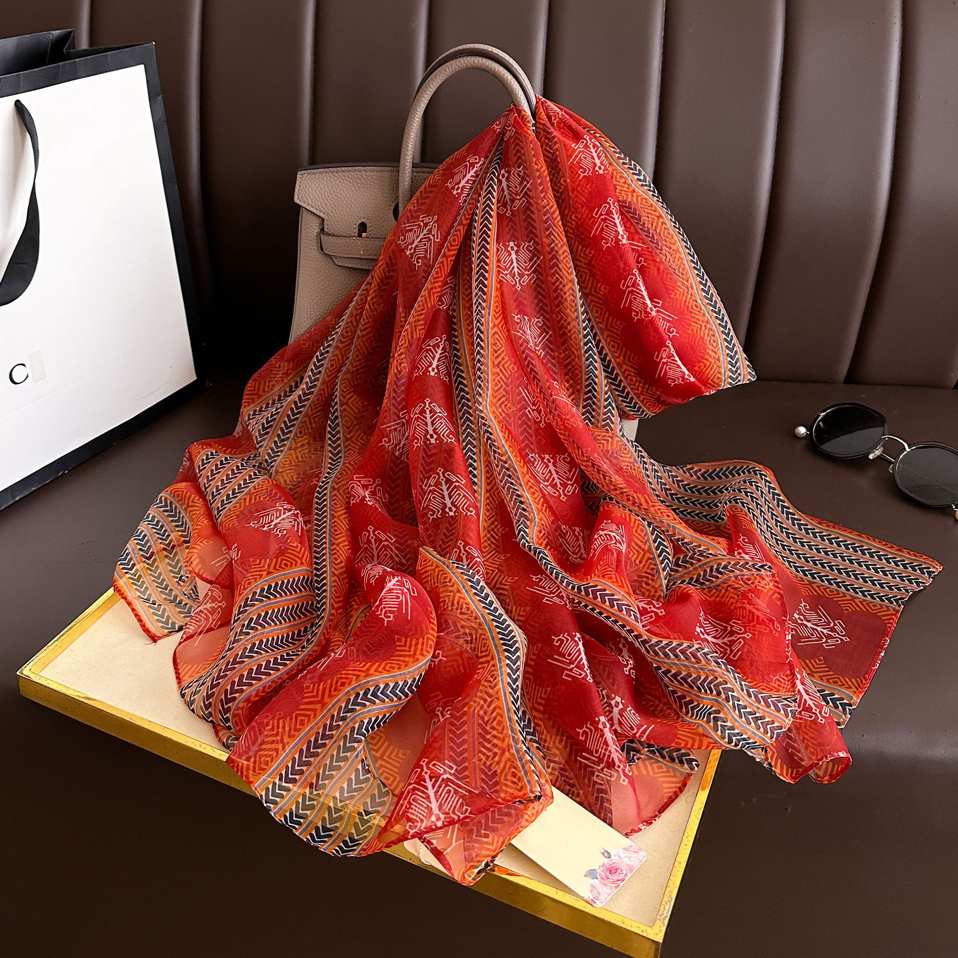 Foulard d'été pour femme, châle de protection solaire, bandana doux, hijab floral, de haute qualité, rond 2024