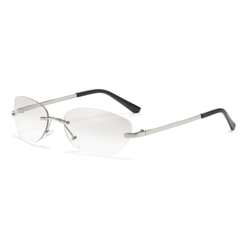 Lunettes de soleil sans monture pour femmes, verres ovales dégradés, style Y2K, futuristes, sexy, style Spice Girl, protection UV, lunettes de soleil tendance