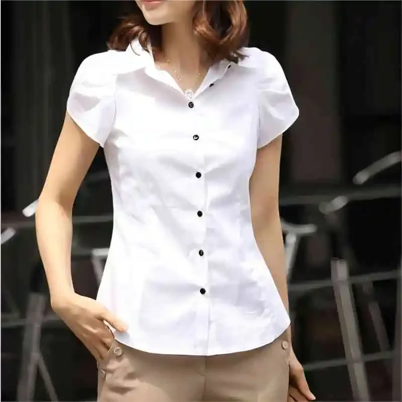 Chemise pour femme, haut d'été pour femme, chemises noires et blanches pour femme, chemisier de bureau pour femme, vêtements de travail pour femme, manches courtes