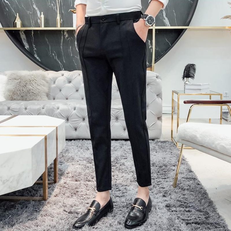 Pantalon de costume pour hommes, en coton plissé, coupe cintrée, de luxe, fin, décontracté, vêtements d'été, robe de styliste, bon marché, offre 2025